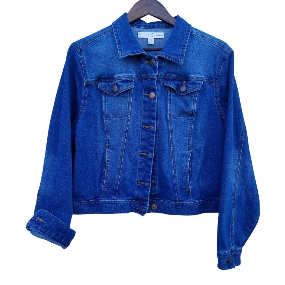 EST. 1946 Denim Womens Trucker Jacket Medium Wash Size XL Stretch Streetwear Y2K
